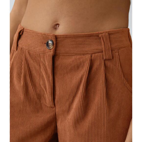 NWT Halara Mid Rise Zipper Pocket Corduroy Casual Pants Baked Clay - Small Tall - Picture 8 of 11